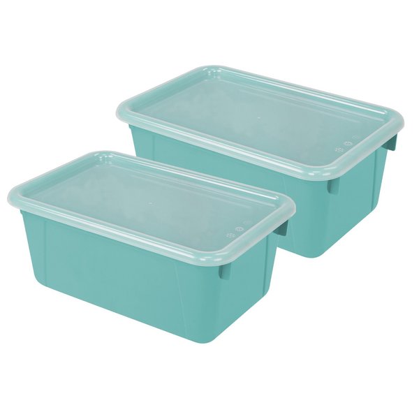 Storex Small Cubby Bin with Cover For Classroom, Teal, PK2 62412U06C